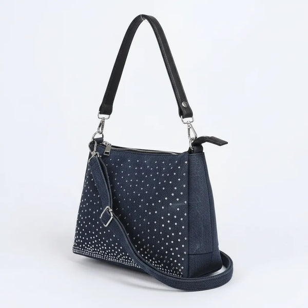 La Saridda - Borsa jeans denim tracolla sacco spalla monomanico strass glitter jeansata