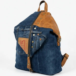 Zaino MADE IN ITALY in jeans LEVI'S vera pelle e borchie di alta qualità modello biker donna