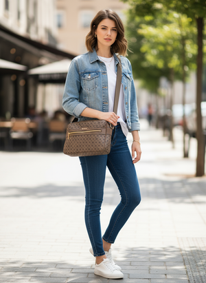 Borsa Firmata YYCOVERI multi tasche new nera Donna fantasia logo Zip Tracolla