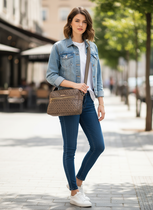 Borsa Firmata YYCOVERI multi tasche new nera Donna fantasia logo Zip Tracolla