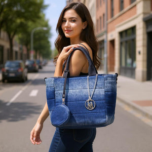 Borsa La Squisita jeans trapuntata capiente shopping spalla tracolla