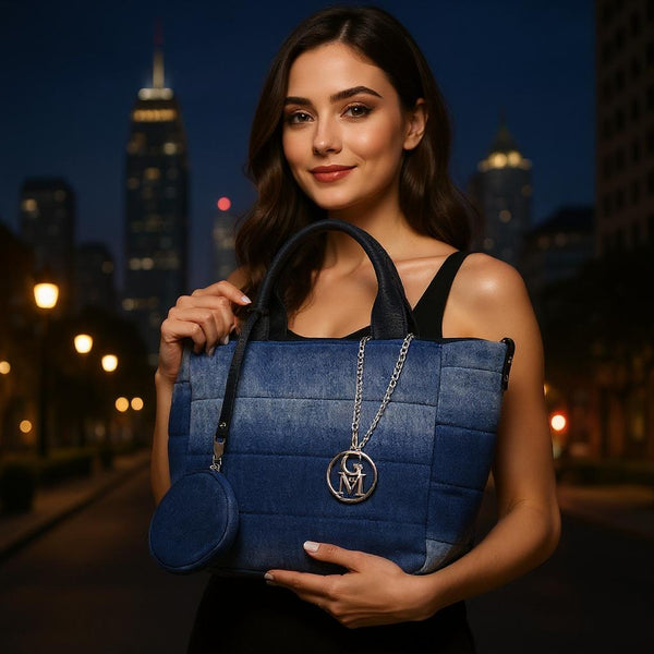 Borsa La Squisita jeans trapuntata capiente shopping spalla tracolla
