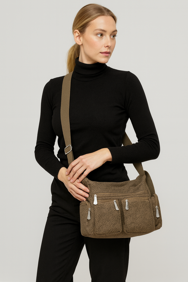Borsa firmata CHARRO tracolla multi tasche tessuto impermeabile fantasia animalier donna capiente