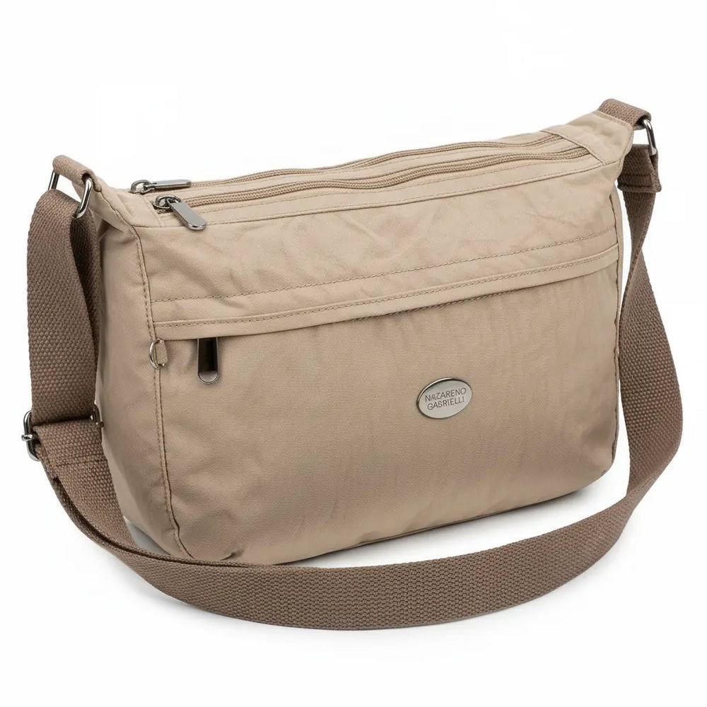 Nazareno Gabrielli - Borsa 4 tasche zip mezzaluna Tracolla Donna in Nylon Multitasche Impermeabile e Leggera