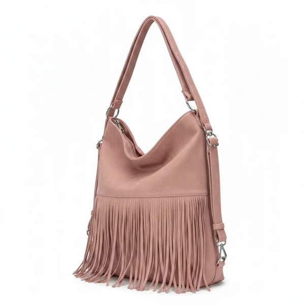 Sweet Years - Borsa monomanico spalla frange grande simil pelle camoscio scamosciata