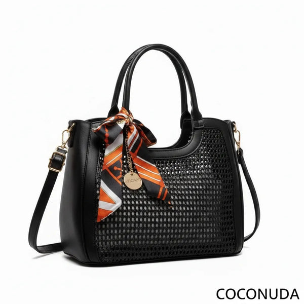 Coconuda - Borsa shopping spalla paglia intrecciata simil pelle e foulard