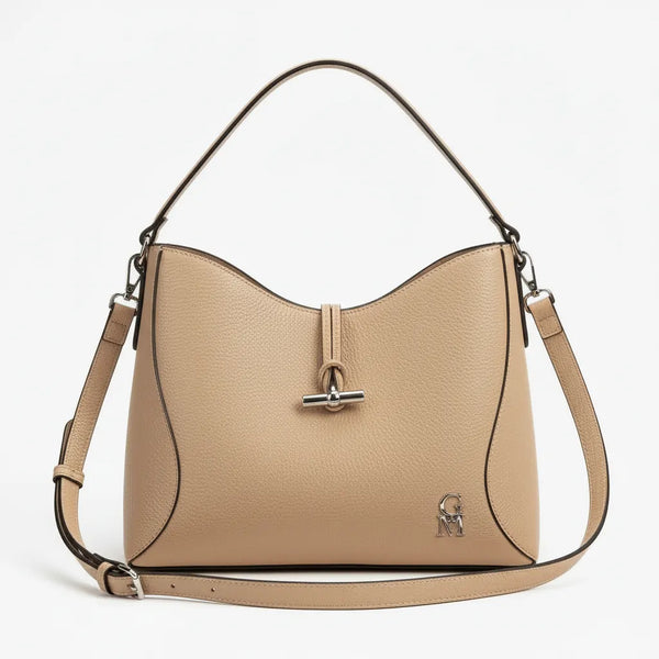 La Orbita - Borsa in Vera Pelle Italiana a sacco secchio rigida con pochette elegante sportiva