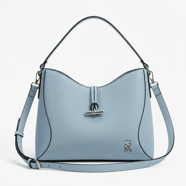 La Orbita - Borsa in Vera Pelle Italiana a sacco secchio rigida con pochette elegante sportiva