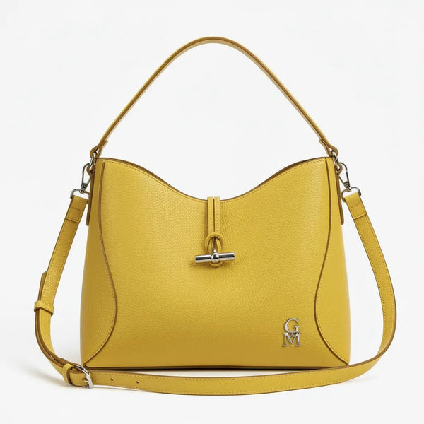 La Orbita - Borsa in Vera Pelle Italiana a sacco secchio rigida con pochette elegante sportiva