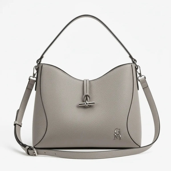 La Orbita - Borsa in Vera Pelle Italiana a sacco secchio rigida con pochette elegante sportiva