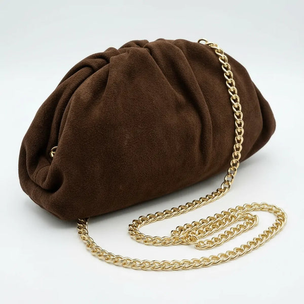 La Nuvola scamosciata  - Borsa in Vera Pelle Italiana a Arricciata firmata GYOIAMEA Pouch Bag Clutch chiusura a scatto