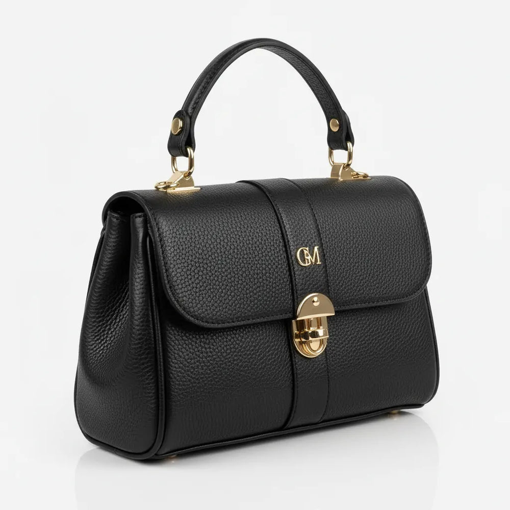 La Scrigno - Borsa in Vera Pelle Italiana borsetta Tracolla e Dettagli Dorati multi tasche