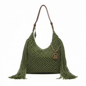 La Caowboy gemma - Borsa firmata Gyoiamea Corda Intrecciata con Frange Laterali e Manico in Cuoio – Stile Boho