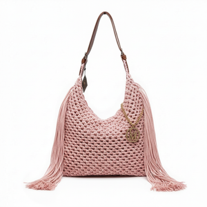 La Caowboy gemma - Borsa firmata Gyoiamea Corda Intrecciata con Frange Laterali e Manico in Cuoio – Stile Boho