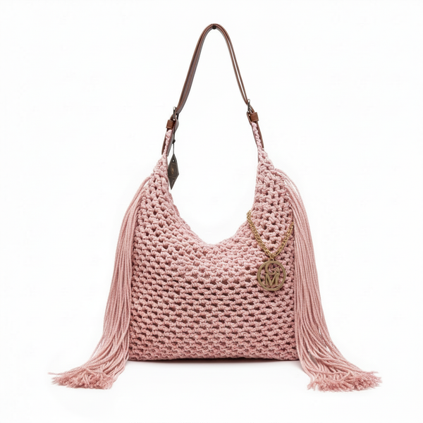 La Caowboy gemma - Borsa firmata Gyoiamea Corda Intrecciata con Frange Laterali e Manico in Cuoio – Stile Boho