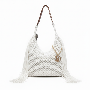 La Caowboy gemma - Borsa firmata Gyoiamea Corda Intrecciata con Frange Laterali e Manico in Cuoio – Stile Boho