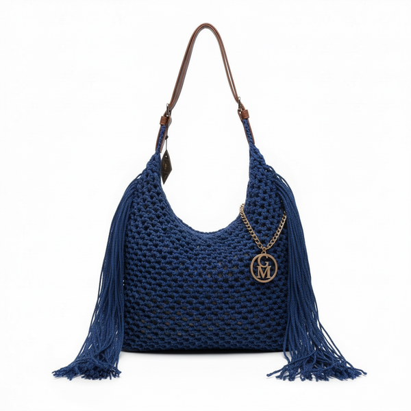 La Caowboy gemma - Borsa firmata Gyoiamea Corda Intrecciata con Frange Laterali e Manico in Cuoio – Stile Boho