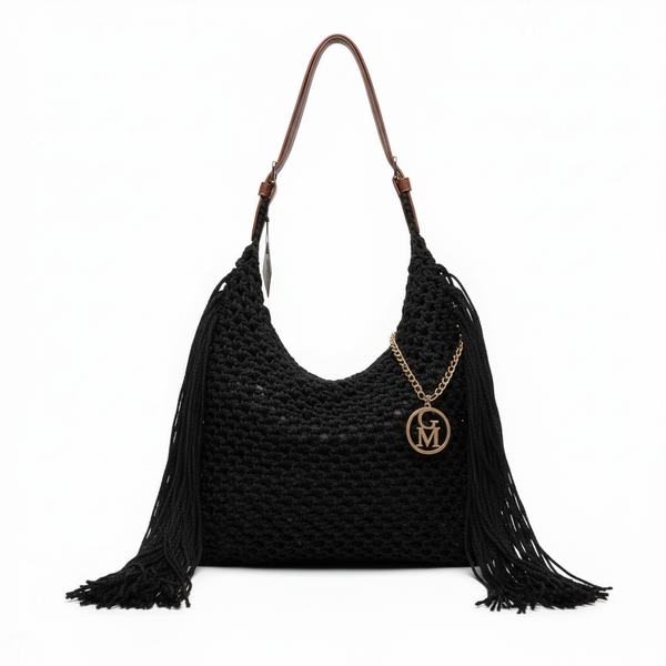 La Caowboy gemma - Borsa firmata Gyoiamea Corda Intrecciata con Frange Laterali e Manico in Cuoio – Stile Boho