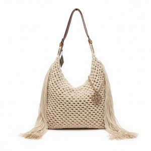 La Caowboy gemma - Borsa firmata Gyoiamea Corda Intrecciata con Frange Laterali e Manico in Cuoio – Stile Boho