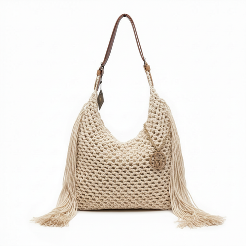 La Caowboy gemma - Borsa firmata Gyoiamea Corda Intrecciata con Frange Laterali e Manico in Cuoio – Stile Boho