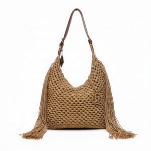 La Caowboy gemma - Borsa firmata Gyoiamea Corda Intrecciata con Frange Laterali e Manico in Cuoio – Stile Boho