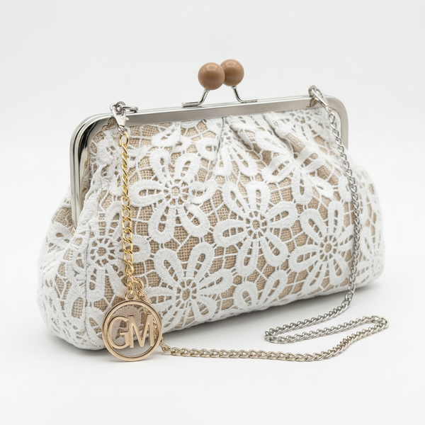 La Natasha - Borsa firmata Gyoiamea Pizzo Macramè clucht borsetta con catena