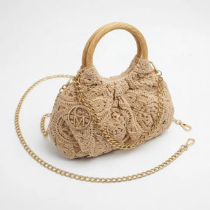 La Perla - Borsa firmata Gyoiamea ricamata macramè elegante manici in legno