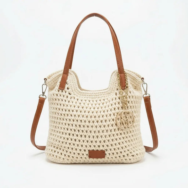 La Ninfea - Borsa firmata Gyoiamea a uncinetto cordino ricamato tote bag a spalla tracolla