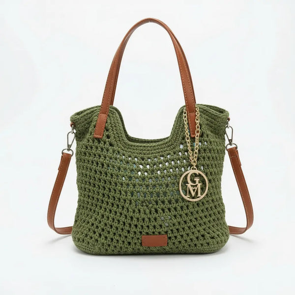 La Ninfea - Borsa firmata Gyoiamea a uncinetto cordino ricamato tote bag a spalla tracolla
