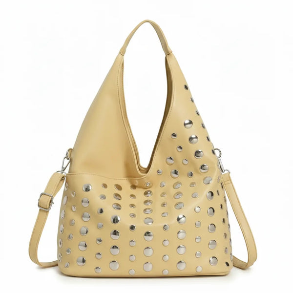 Dudlin- Borsa monomanico spalla borchie grande simil pelle borchiata