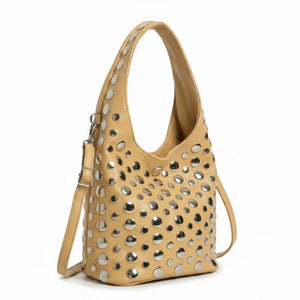 Dudlin- Borsa monomanico secchio spalla borchie grande simil pelle borchiata