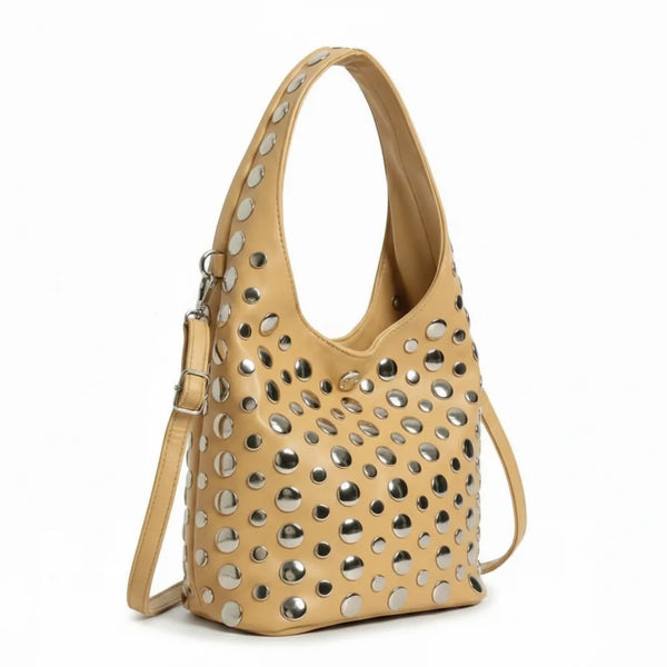 Dudlin- Borsa monomanico secchio spalla borchie grande simil pelle borchiata