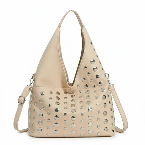Dudlin- Borsa monomanico spalla borchie grande simil pelle borchiata