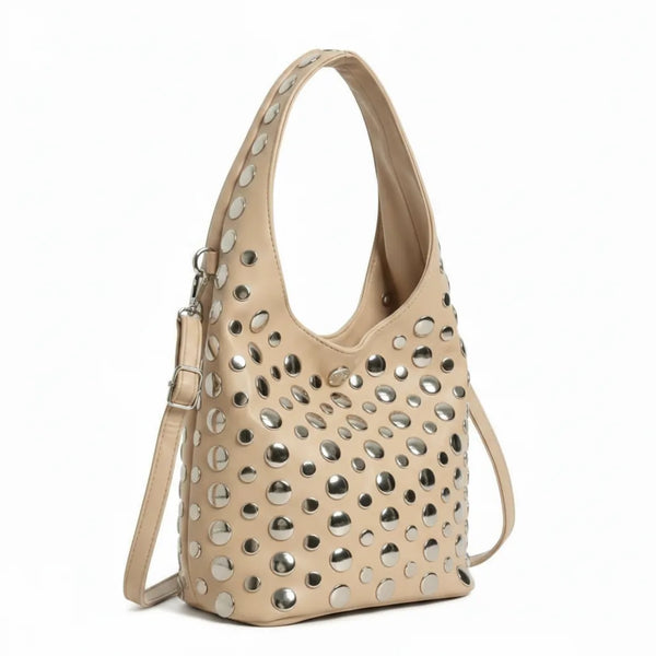 Dudlin- Borsa monomanico secchio spalla borchie grande simil pelle borchiata