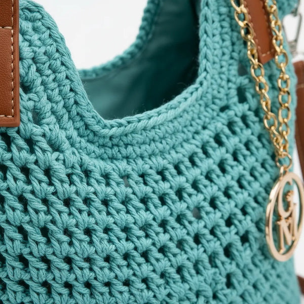 La Ninfea - Borsa firmata Gyoiamea a uncinetto cordino ricamato tote bag a spalla tracolla