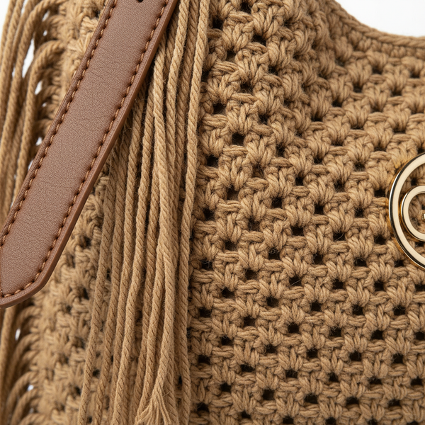 La Caowboy gemma - Borsa firmata Gyoiamea Corda Intrecciata con Frange Laterali e Manico in Cuoio – Stile Boho