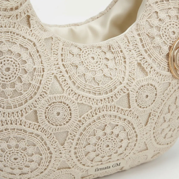 L'Allegra - Borsa firmata Gyoiamea a mezzaluna borsetta Pizzo Macramè