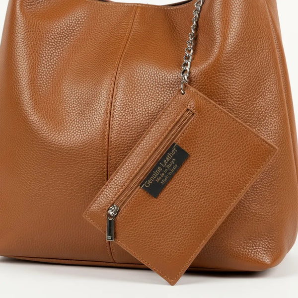La Sacca - Borsa in Vera Pelle Italiana a sacco con pochette morbida firmata GYOIAMEA