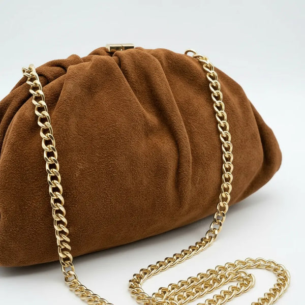 La Nuvola scamosciata  - Borsa in Vera Pelle Italiana a Arricciata firmata GYOIAMEA Pouch Bag Clutch chiusura a scatto