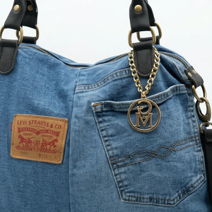 Borsa MADE IN ITALY in jeans LEVI'S vera pelle shopping a spalla e tracolla