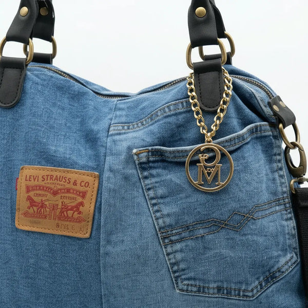 Borsa MADE IN ITALY in jeans LEVI'S vera pelle shopping a spalla e tracolla