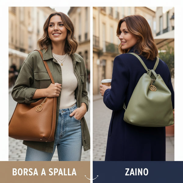 La Alibi - Borsa 2in1 in Vera Pelle trasformabile da borsa a sacco a zaino MADE IN ITALY