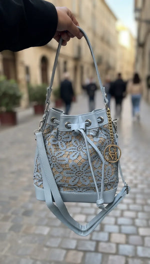 La Petalo - Borsa firmata Gyoiamea a secchiello secchio Pizzo Macramè