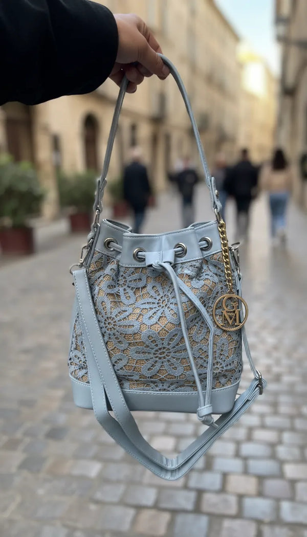 La Petalo - Borsa firmata Gyoiamea a secchiello secchio Pizzo Macramè