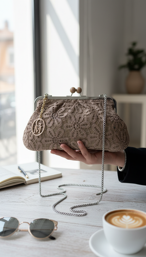 La Natasha - Borsa firmata Gyoiamea Pizzo Macramè clucht borsetta con catena