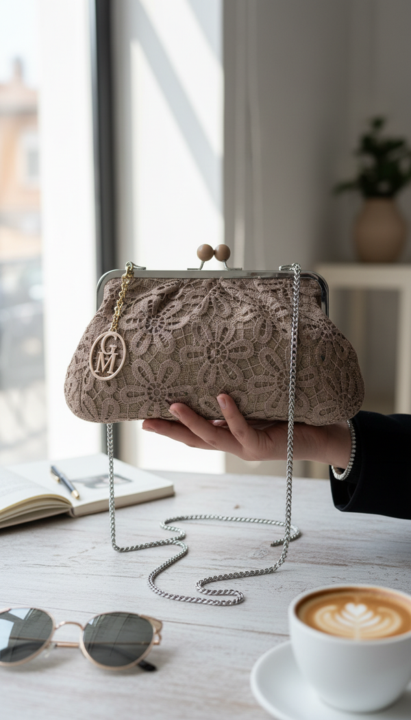 La Natasha - Borsa firmata Gyoiamea Pizzo Macramè clucht borsetta con catena