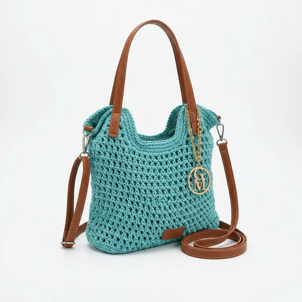 La Ninfea - Borsa firmata Gyoiamea a uncinetto cordino ricamato tote bag a spalla tracolla