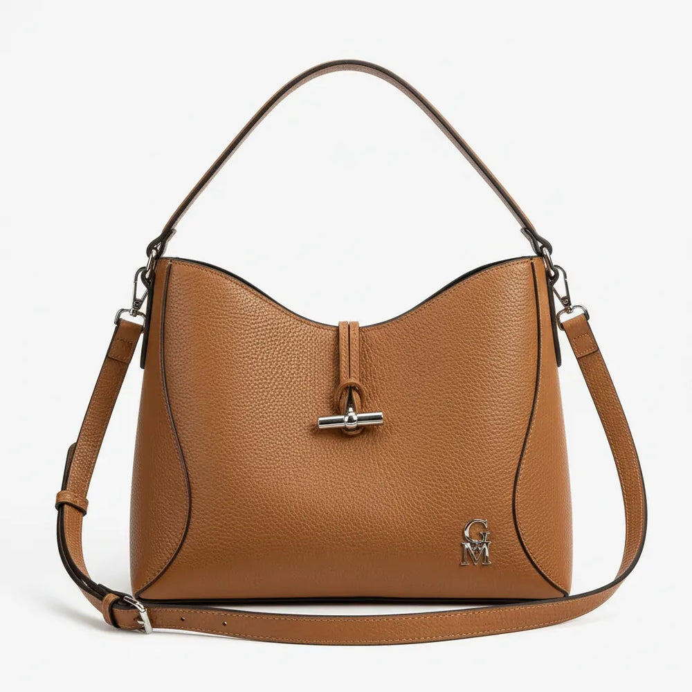 La Orbita - Borsa in Vera Pelle Italiana a sacco secchio rigida con pochette elegante sportiva