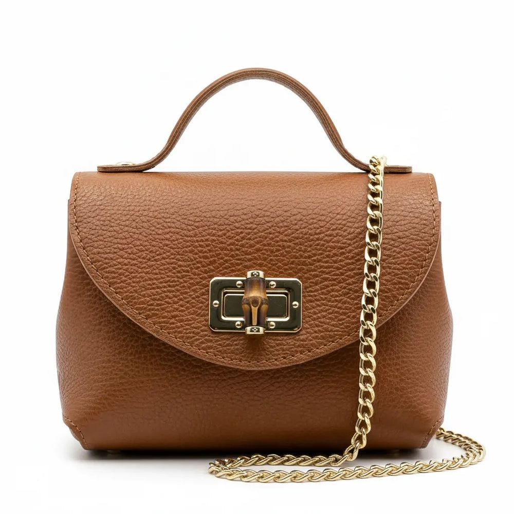 La Scintilla - Borsa in Vera Pelle Italiana borsetta Tracolla e Dettagli Dorati multi tasche piccola