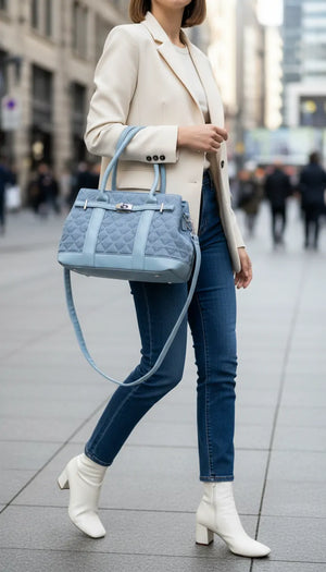 La Patta - Borsa bauletto jeans denim shopping Tracolla trapuntata